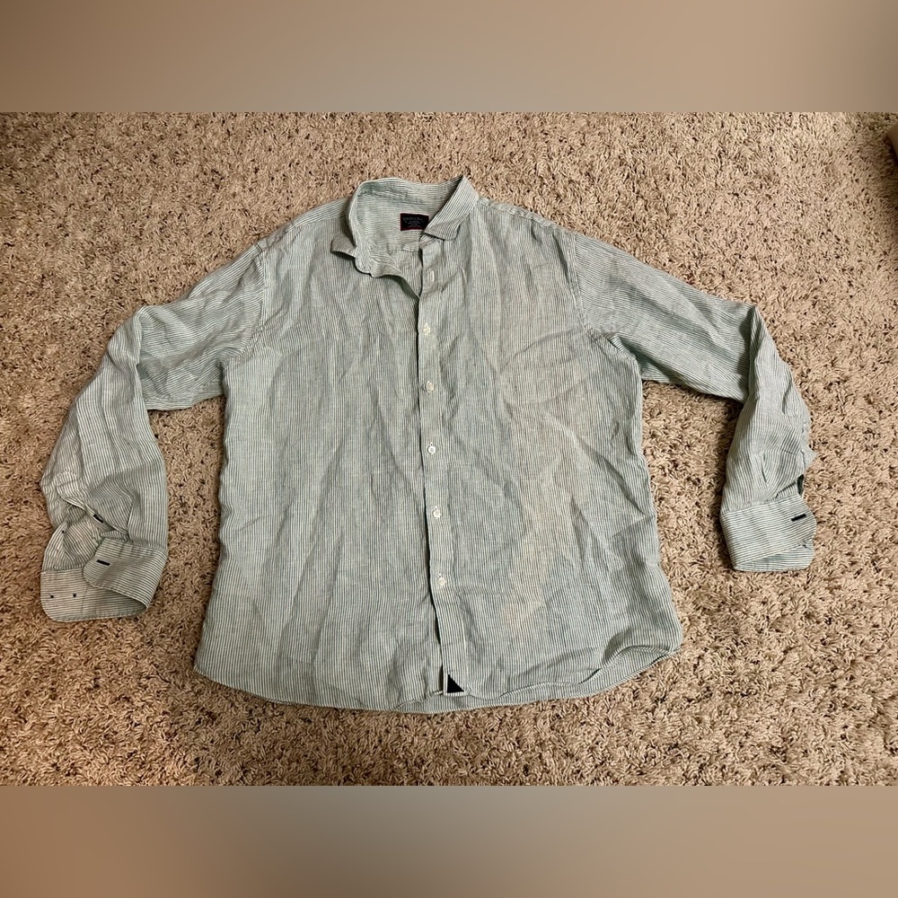 Untuckit Blue and White Striped Ling Sleeve Button Up
